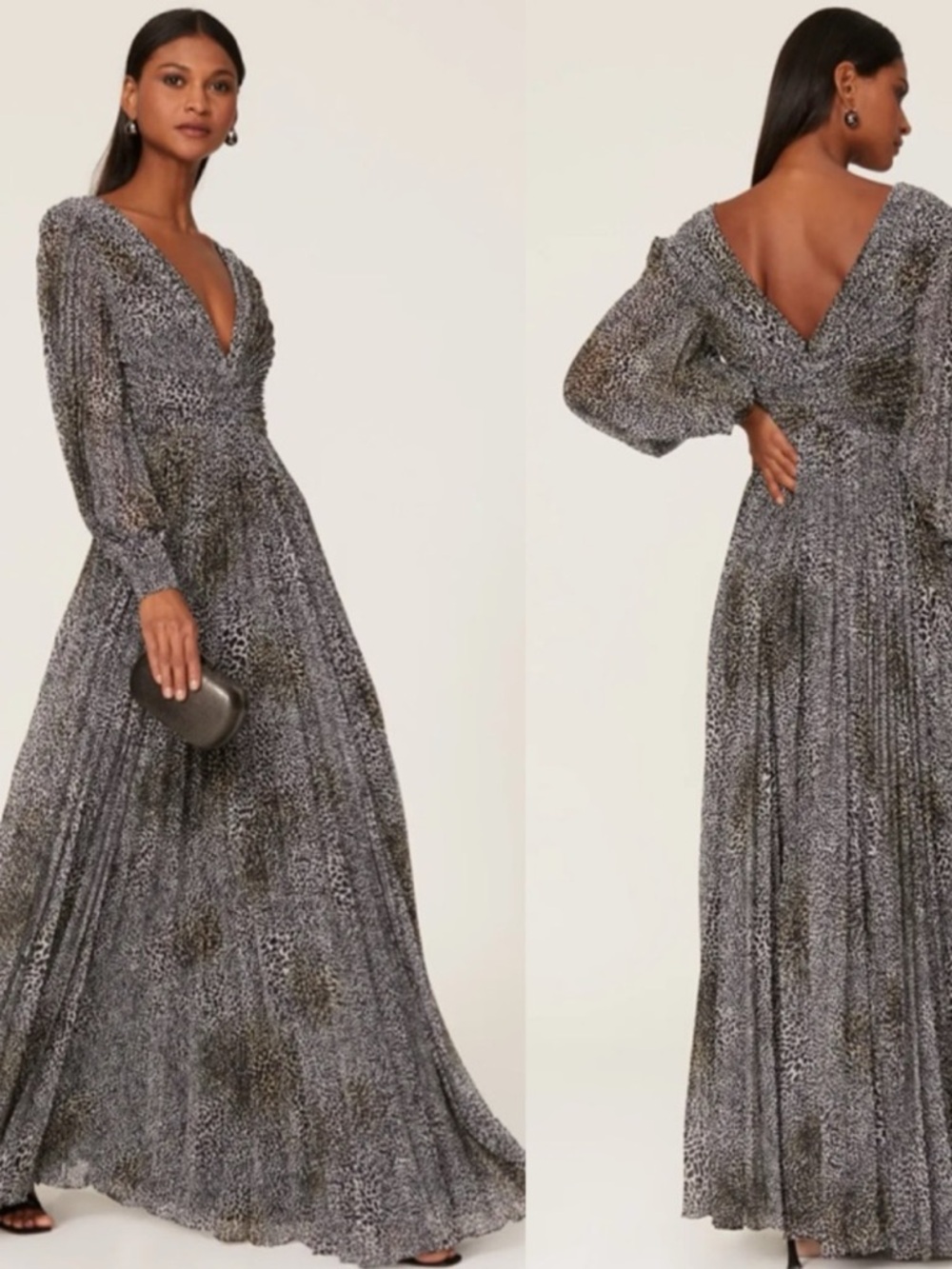 Badgley Mischka Shirred Leopard Gown Maxi Dress in Size 8